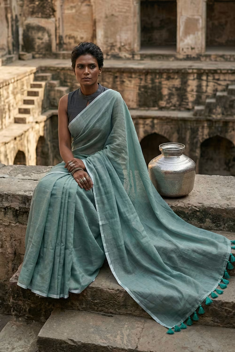 Shibui Sage | Mul Cotton | Indidha Saree