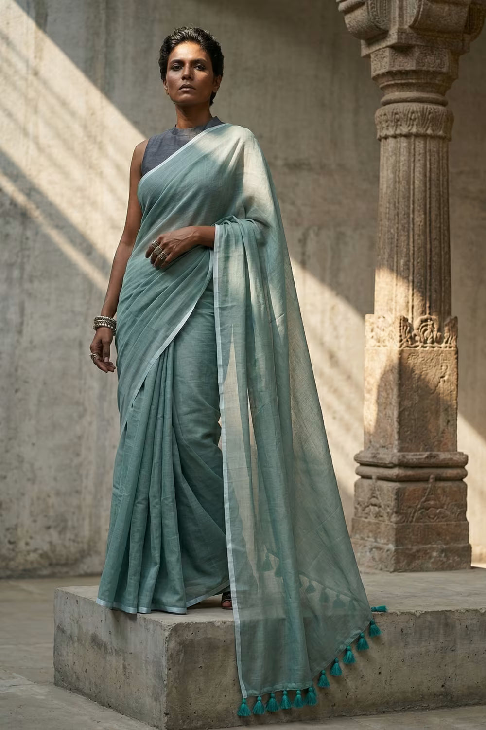 Shibui Sage | Mul Cotton | Indidha Saree