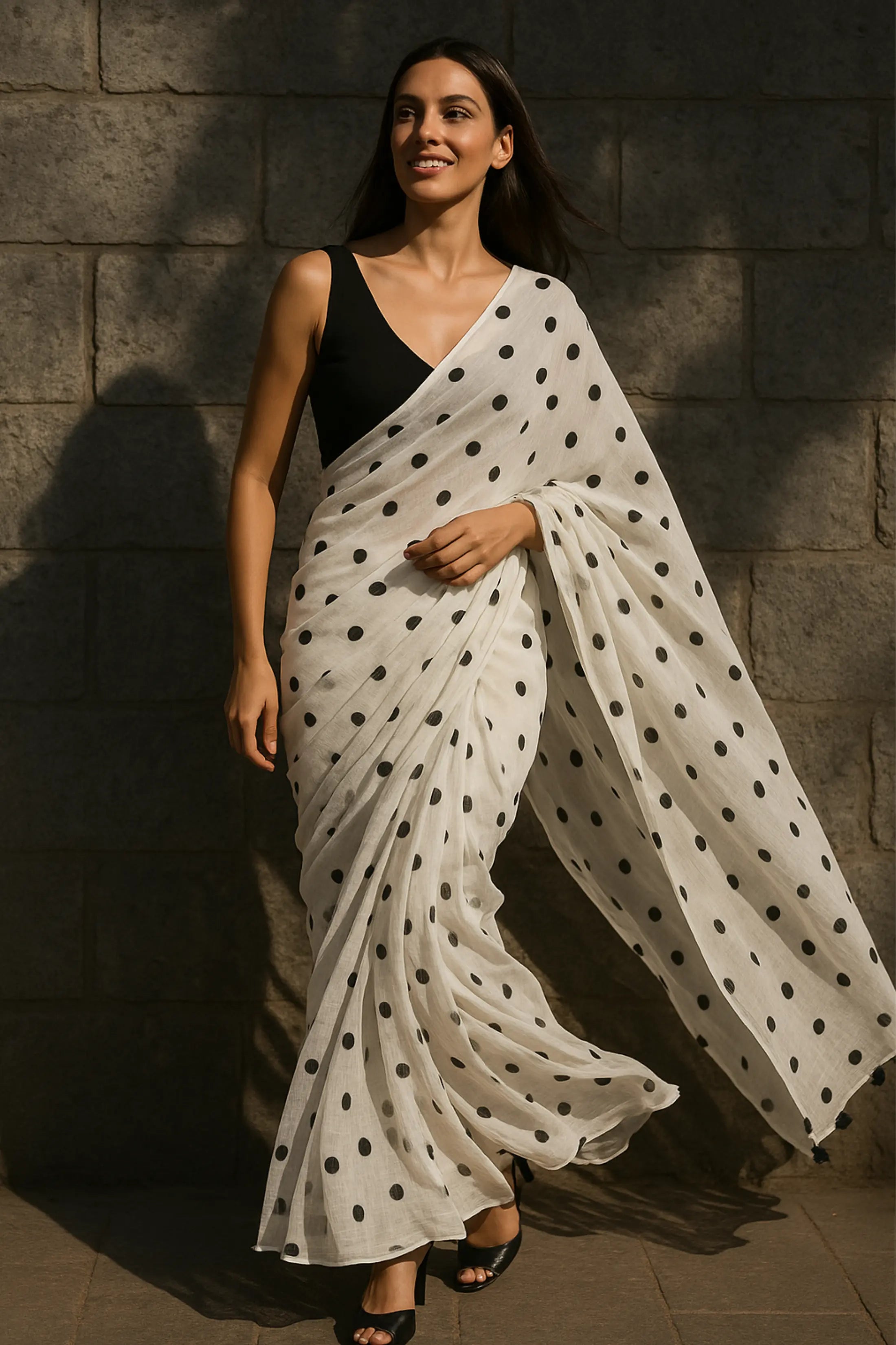 FULL MOON | Mul Cotton | Indidha Saree -  Buy Full Moon Saree – Light & Ethereal Drapes  Its lightweight design drapes effortlessly and enhances your look for any occasion. Add to your everyday style with this chic and versatile piece.