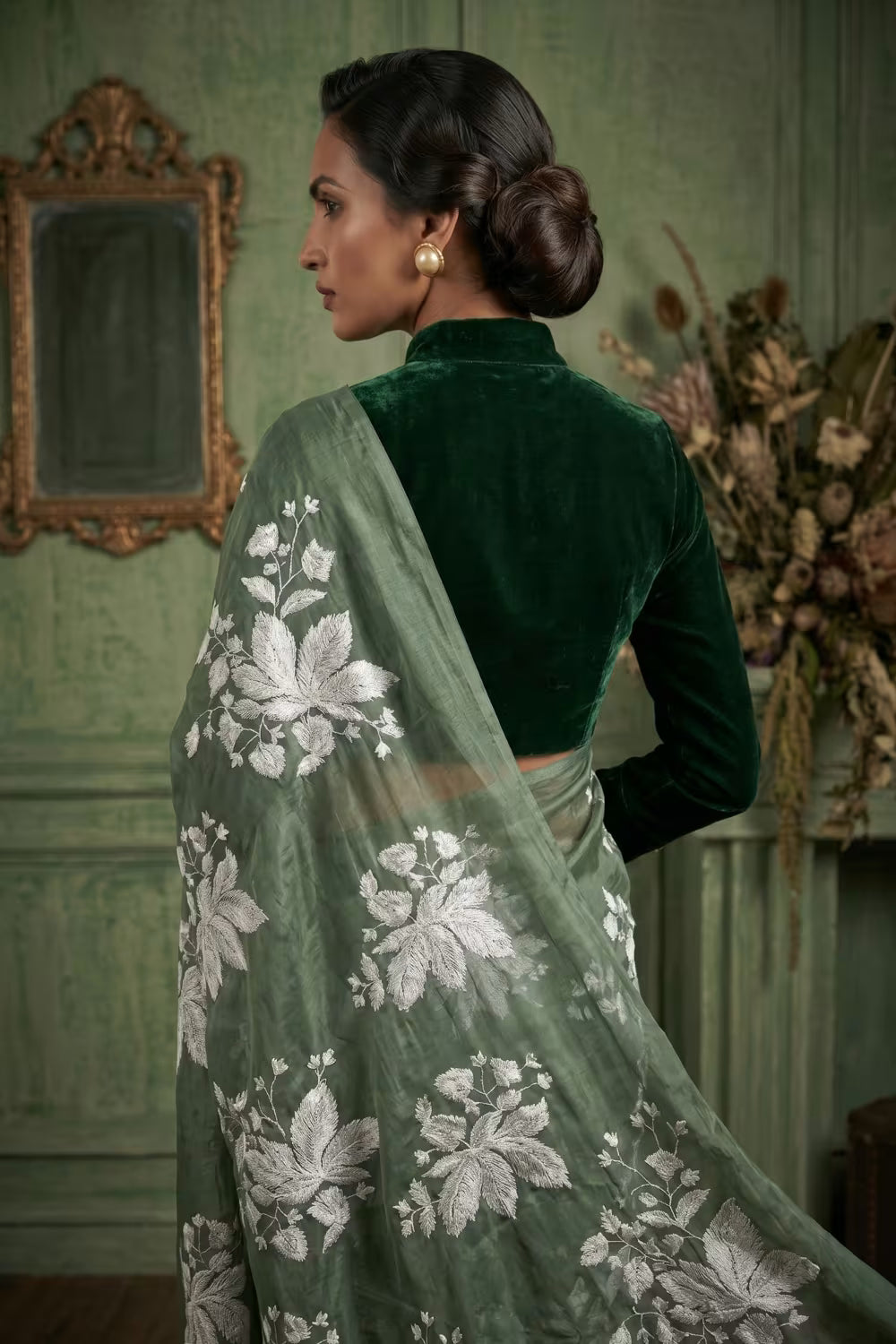 AQUA LEAF | Organza Kota Embroidery | Indidha Saree