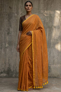 Ochre Block | Mul Cotton | Indidha Saree