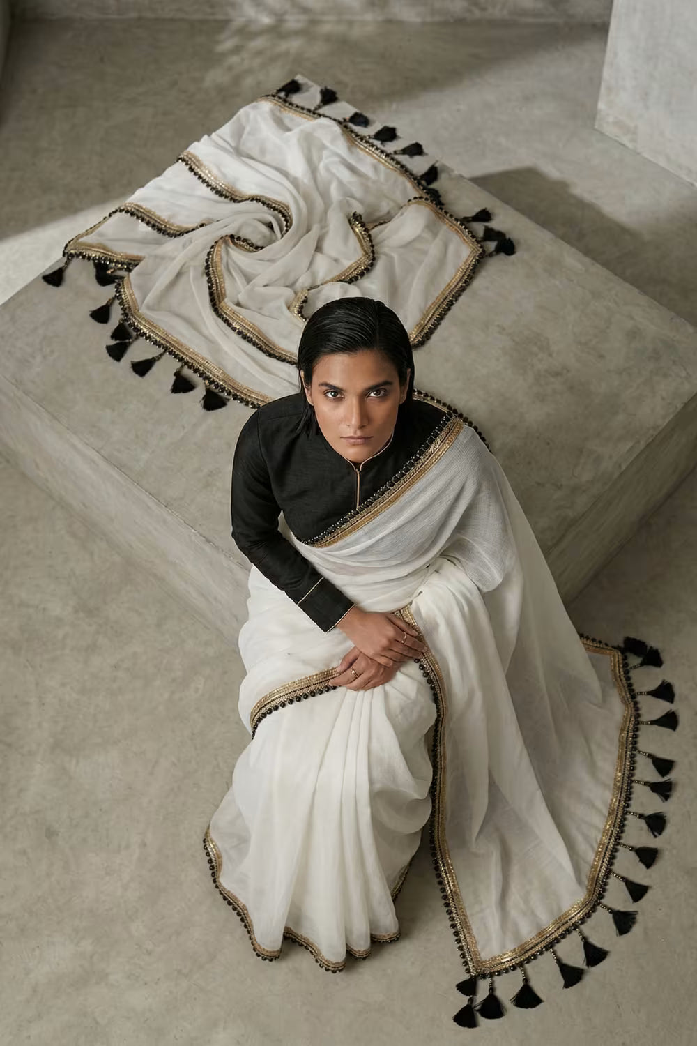 Quiet Contrast | Mul Cotton | Indidha Saree