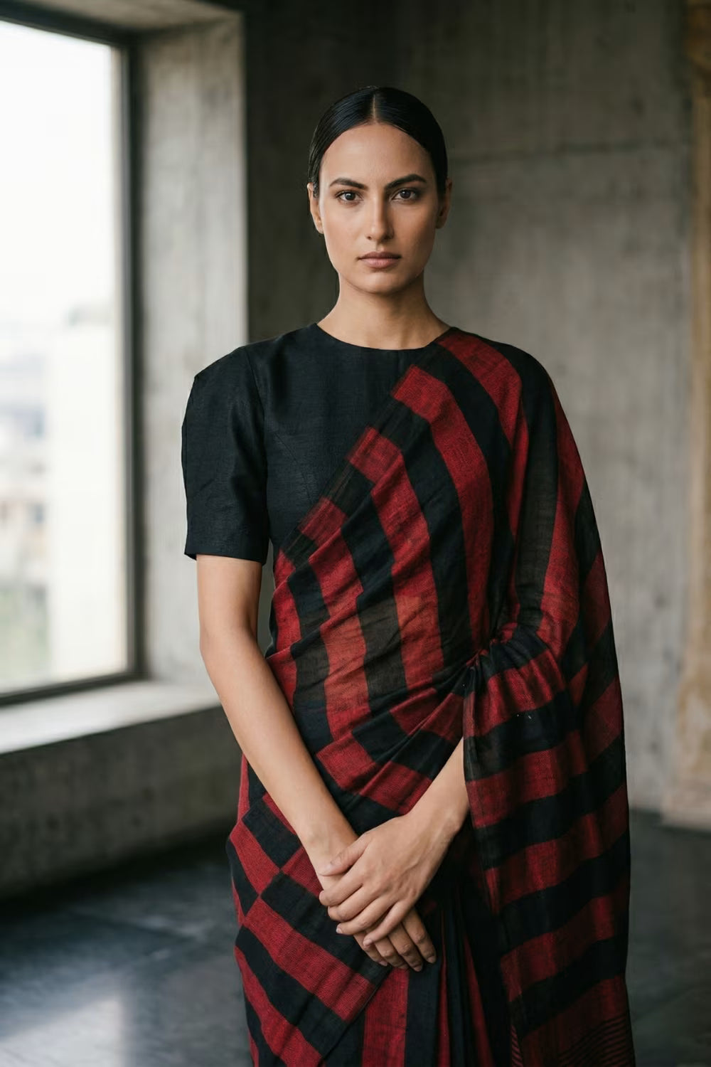 CRIMSON STRIPES | Cotton | Indidha Saree