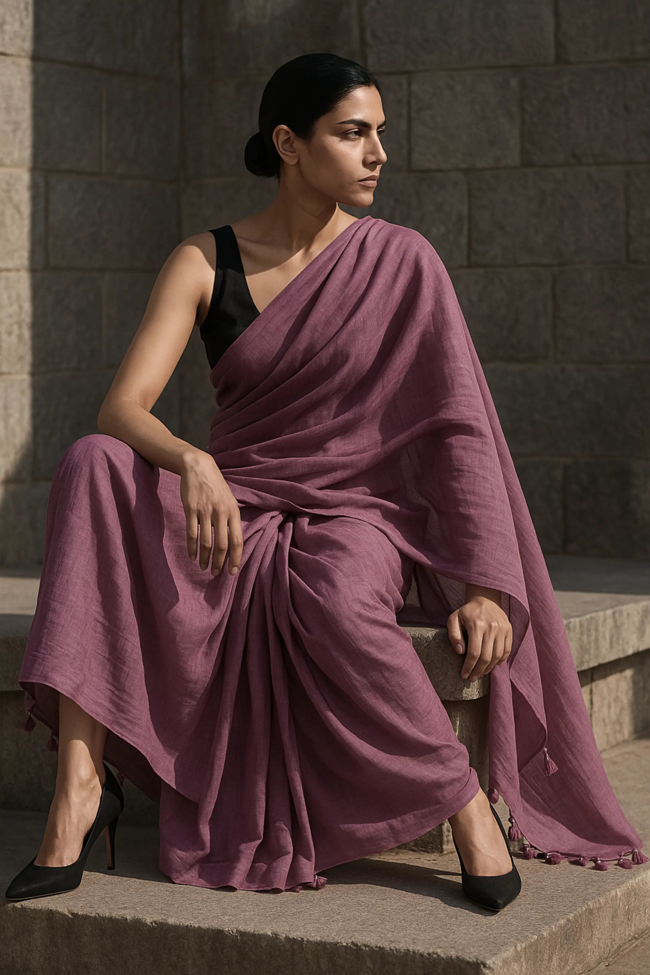 Twilight Lavender | Handloom Mul Cotton | Indidha Saree