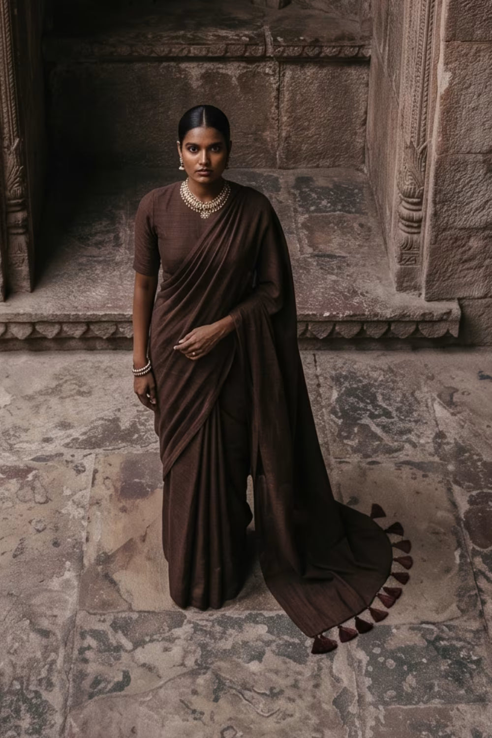 Dark Espresso | Slub Cotton | Indidha Saree