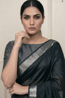 BLACK SILVER | Cotton Slub | Indidha Saree