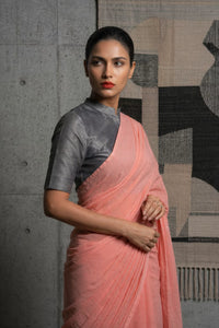 Stark Coral | Mul Cotton | Indidha Saree