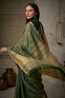 GLIDED GREEN | Linen Tissue | Indidha Saree