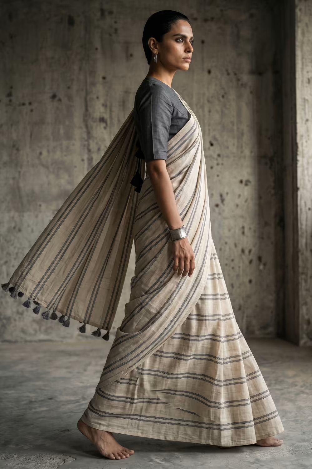 Chalk & Slate | Slub Cotton | Indidha Saree