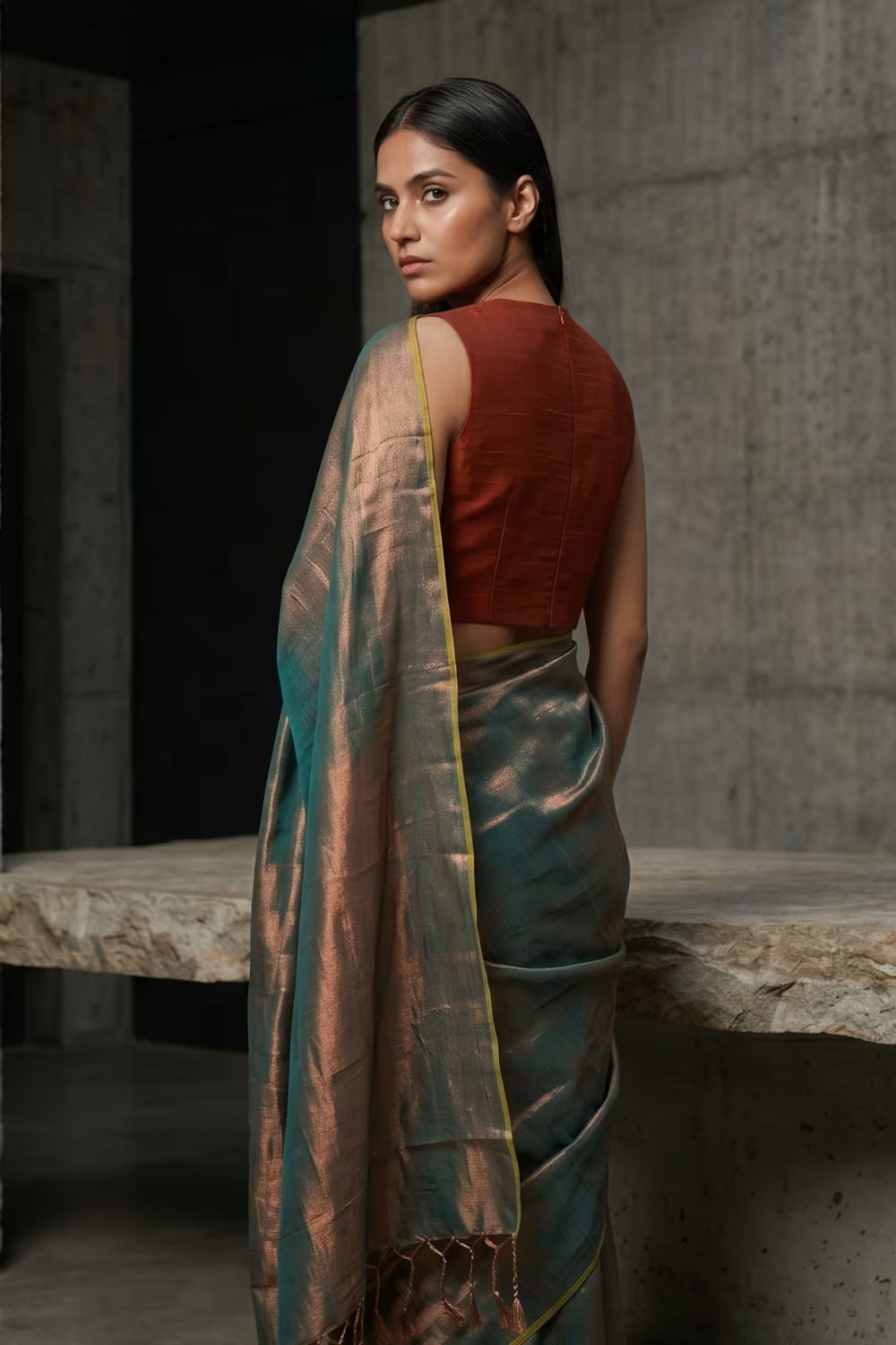 SHIMMERING TEAL | Tissue | Indidha Saree