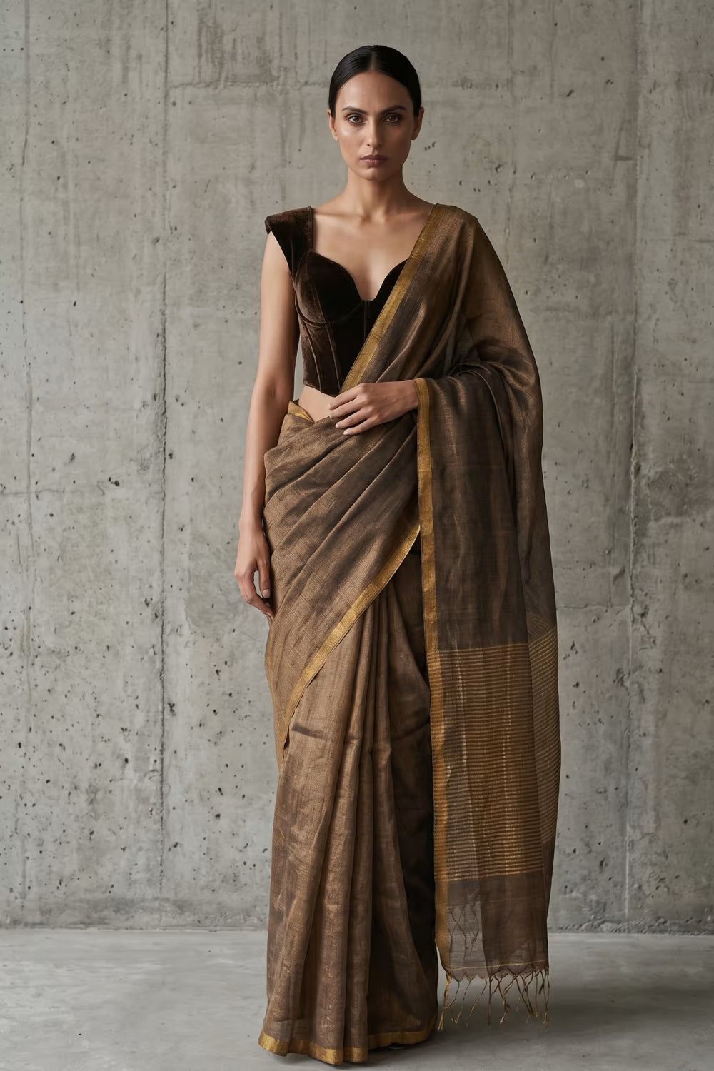 TRUCE SLATE | Handloom Linen Tissue | Indidha Saree