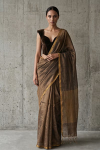 TRUCE SLATE | Handloom Linen Tissue | Indidha Saree