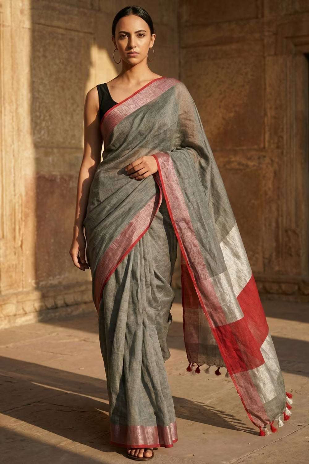 MINIMALIST GRAY | Linen by Linen | Indidha Saree