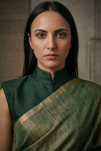 GLIDED GREEN | Linen Tissue | Indidha Saree
