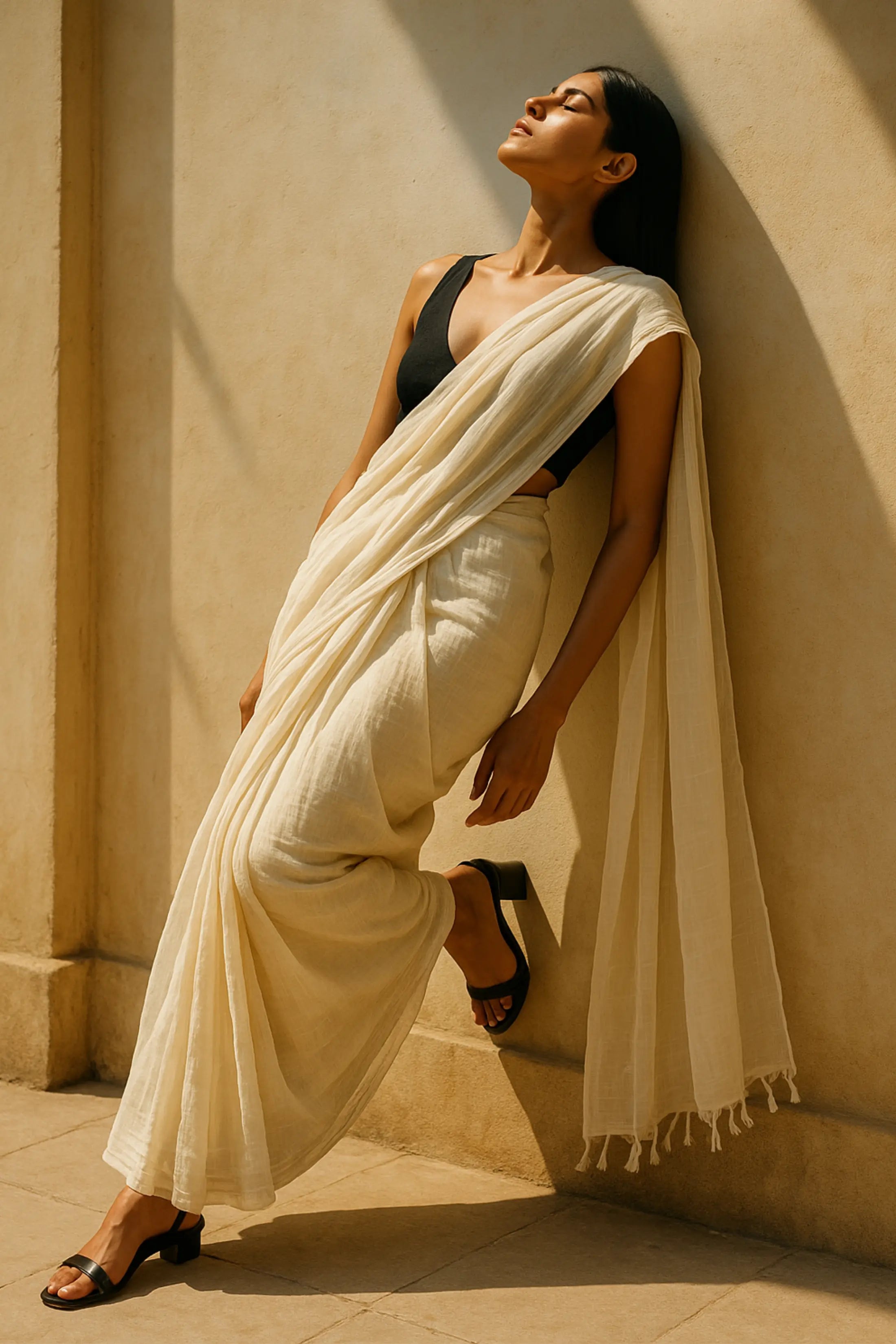 Soft Silence | Handloom Mul Cotton | Indidha Saree