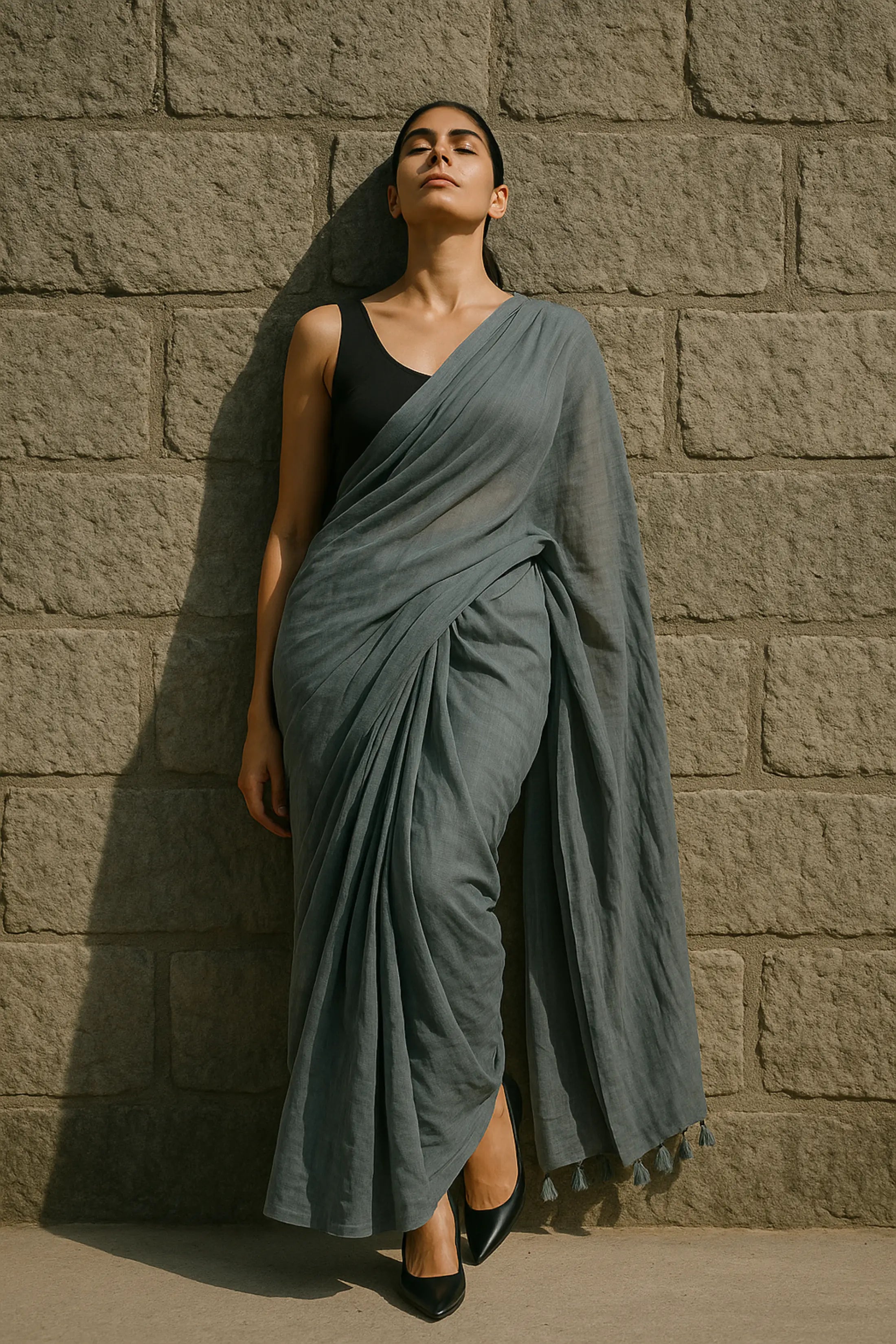 Evening Mist | Handloom Mul Cotton | Indidha Saree