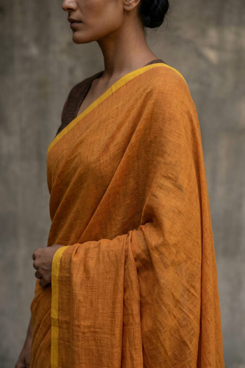 Ochre Block | Mul Cotton | Indidha Saree