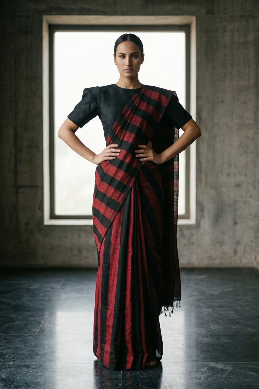 CRIMSON STRIPES | Cotton | Indidha Saree