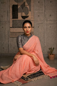 Stark Coral | Mul Cotton | Indidha Saree
