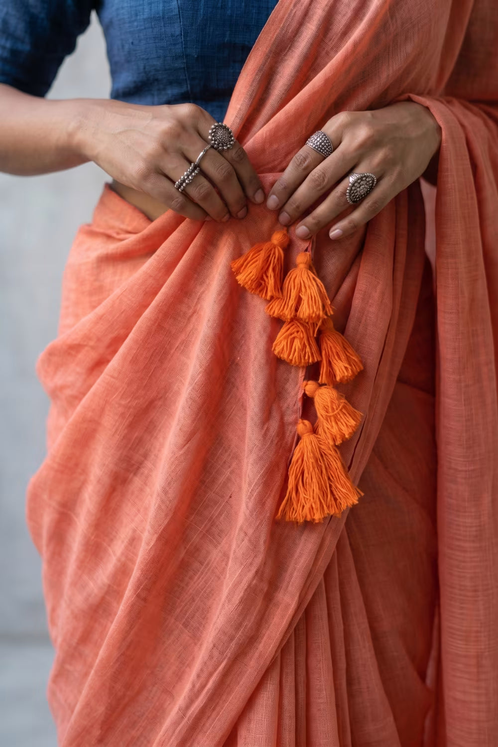 Cadmium Orange | Mul Cotton | Indidha Saree