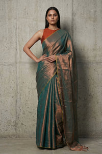 SHIMMERING TEAL | Tissue | Indidha Saree