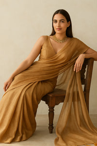 GLIDED GOLD | Linen Tissue | Indidha Saree -  Buy Glided Gold Saree online at Indidha  Shop the Glided Gold Saree at Indidha. Rich in texture and color, this saree offers a luxurious and grand look for your special events.