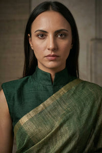 GLIDED GREEN | Linen Tissue | Indidha Saree