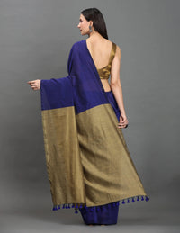 MIDNIGHT SONATA | Cotton | Indidha Saree -  Royal Blue & Gold Handloom Cotton Saree | Elegant Tassel Saree for Festive Wear  Shop our handcrafted royal blue and gold handloom cotton saree featuring a golden pallu and tassel details. Perfect for festive elegance or all-day comfort wear.