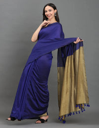 MIDNIGHT SONATA | Cotton | Indidha Saree -  Royal Blue & Gold Handloom Cotton Saree | Elegant Tassel Saree for Festive Wear  Shop our handcrafted royal blue and gold handloom cotton saree featuring a golden pallu and tassel details. Perfect for festive elegance or all-day comfort wear.