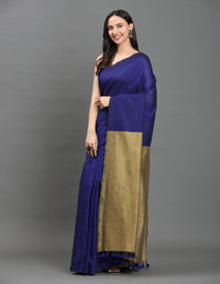 MIDNIGHT SONATA | Cotton | Indidha Saree -  Royal Blue & Gold Handloom Cotton Saree | Elegant Tassel Saree for Festive Wear  Shop our handcrafted royal blue and gold handloom cotton saree featuring a golden pallu and tassel details. Perfect for festive elegance or all-day comfort wear.