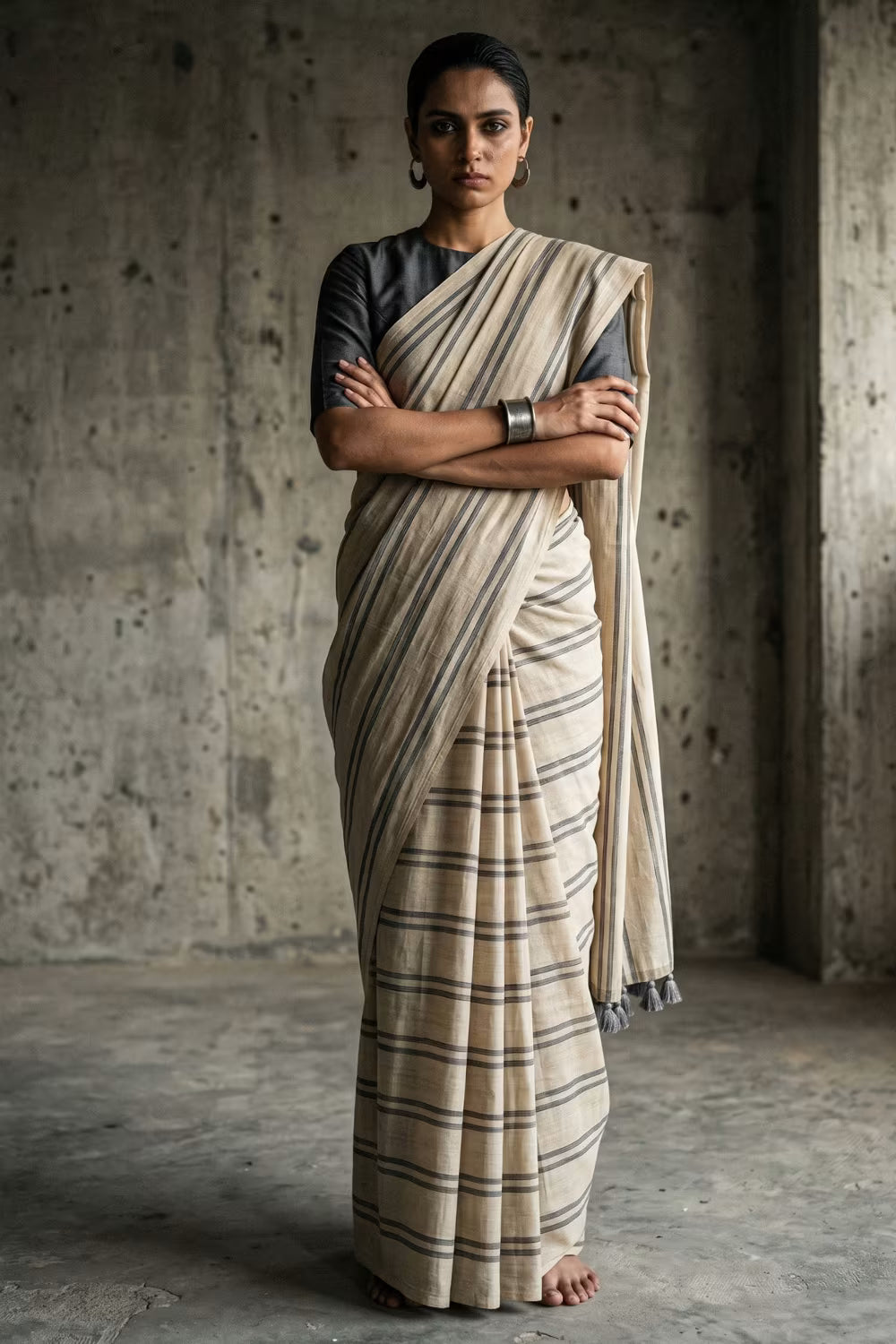 Chalk & Slate | Slub Cotton | Indidha Saree