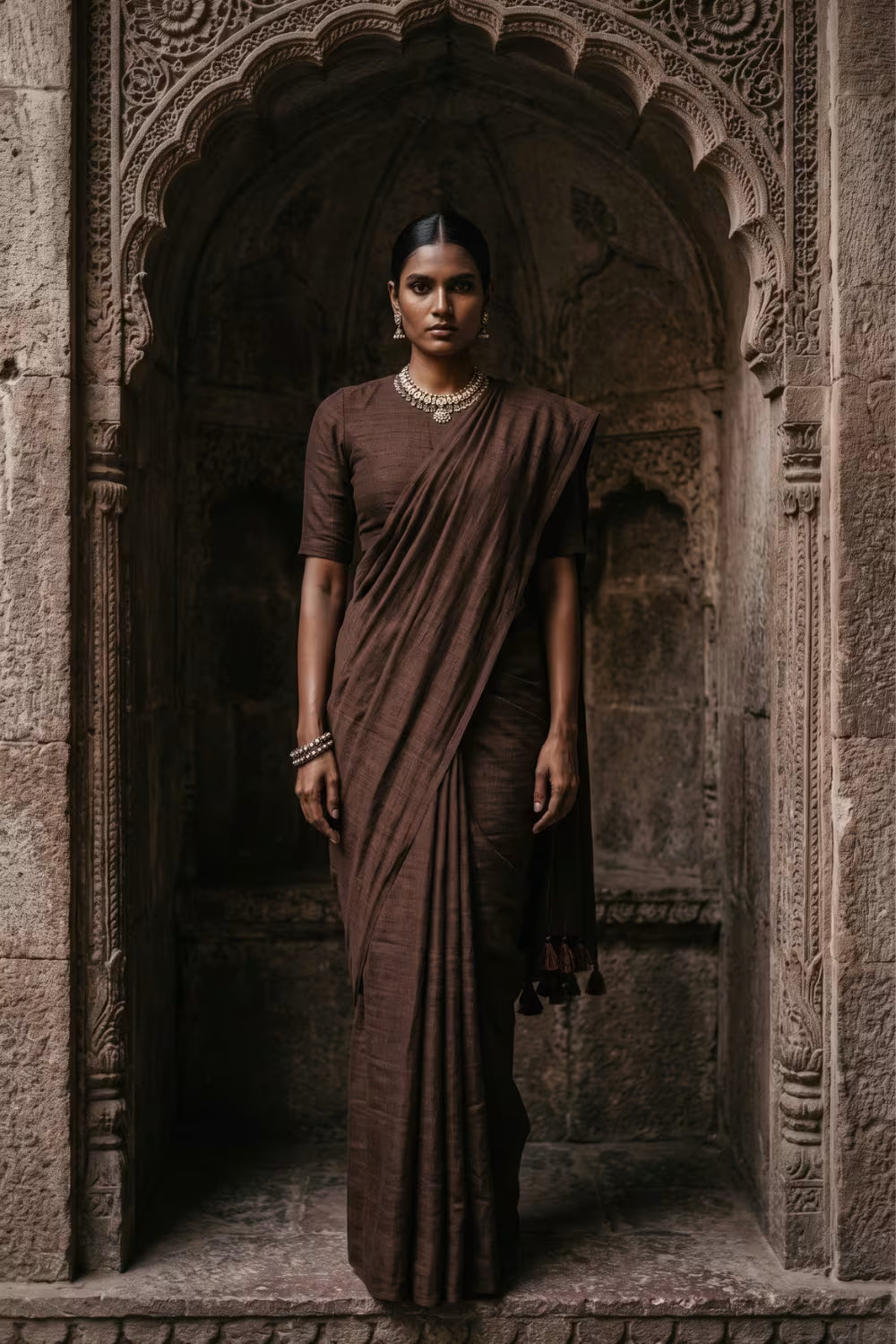 Dark Espresso | Slub Cotton | Indidha Saree