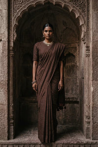 Dark Espresso | Slub Cotton | Indidha Saree