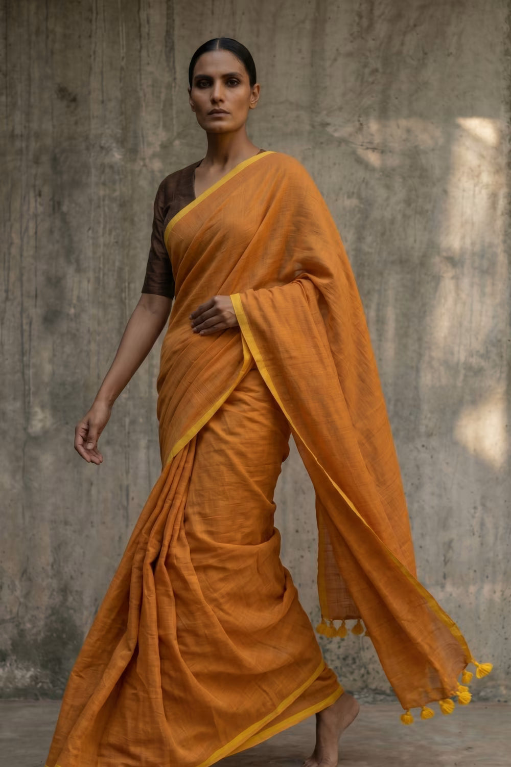 Ochre Block | Mul Cotton | Indidha Saree