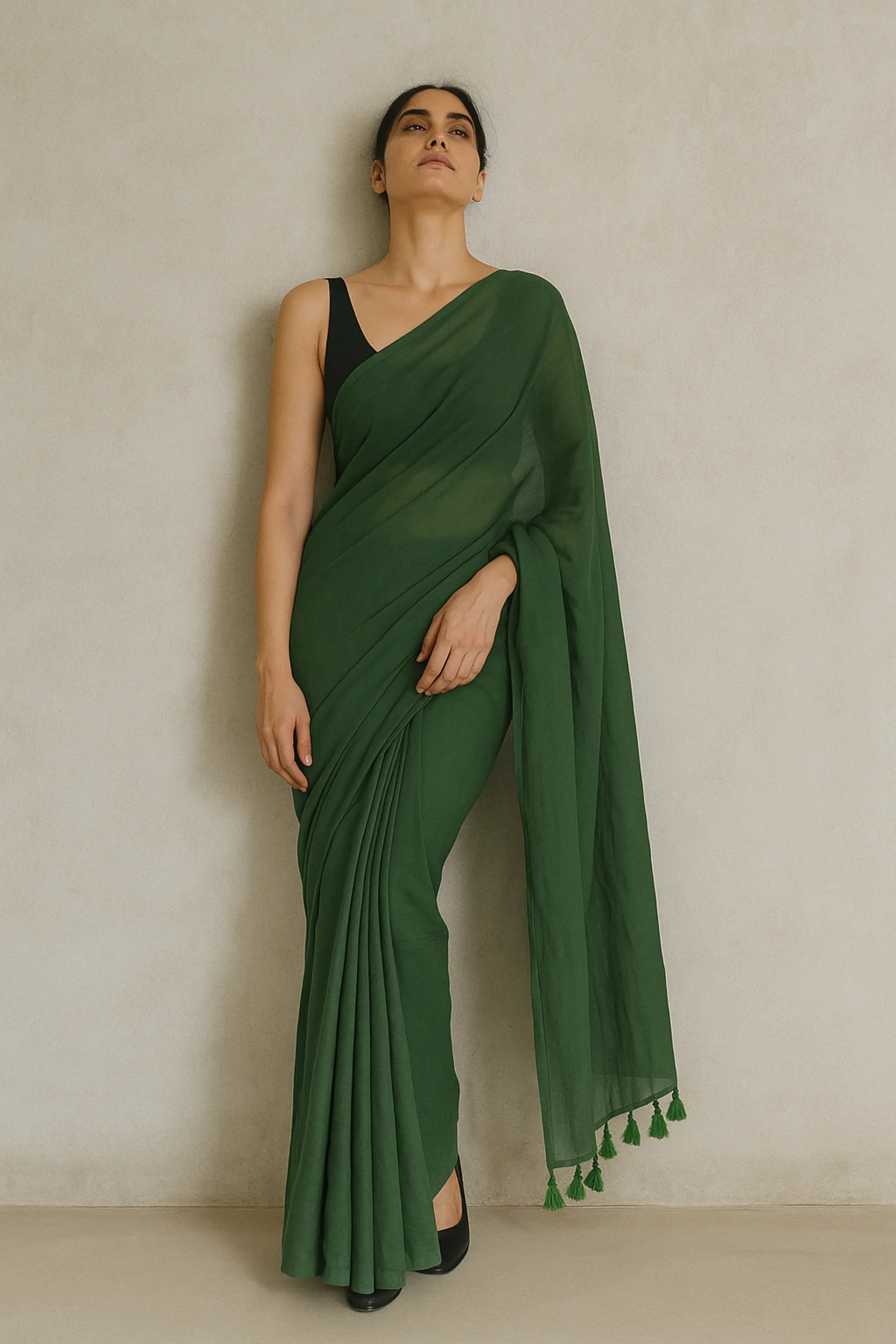 Dark Grace | Handloom Mul Cotton | Indidha Saree