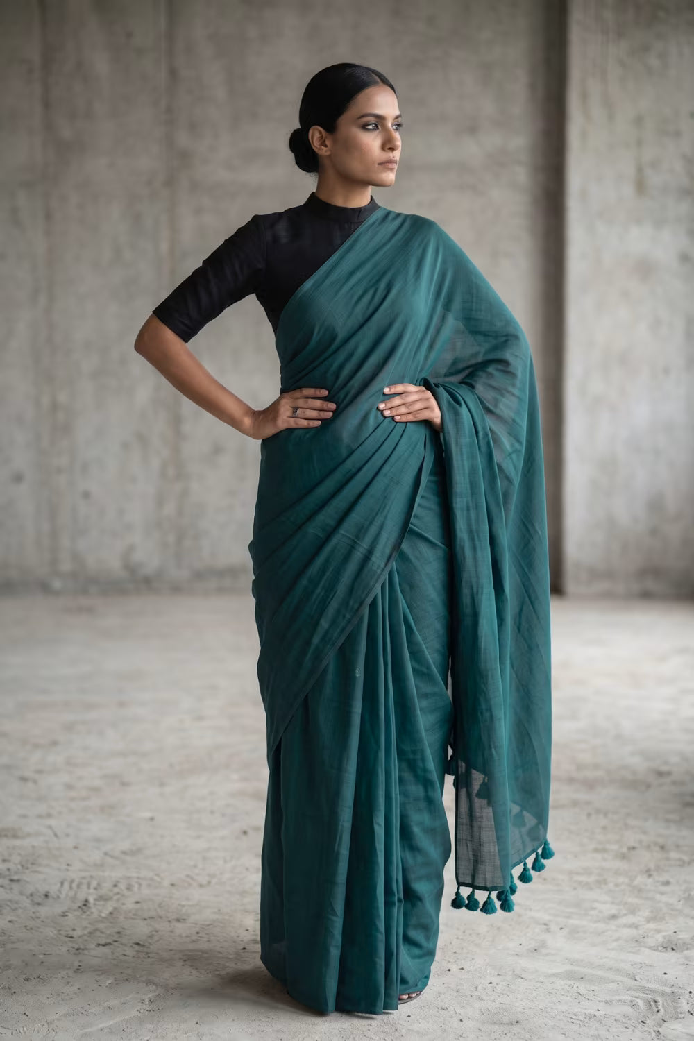 Harbor Slate | Slub Cotton | Indidha Saree
