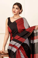 CHAUDHAVI KA CHAND | Cotton | Indidha Saree -  Chaudhavi Ka Chand – Black & Maroon Handloom Cotton Saree | Indidha  Discover the elegance of Chaudhavi Ka Chand, a handloom cotton saree in black, maroon, and grey. Lightweight, breathable, and boldly beautiful—shop now at Indidha.