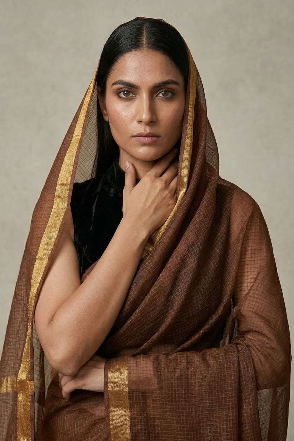 EARTHY BROWN | Kota Doria | Indidha Saree