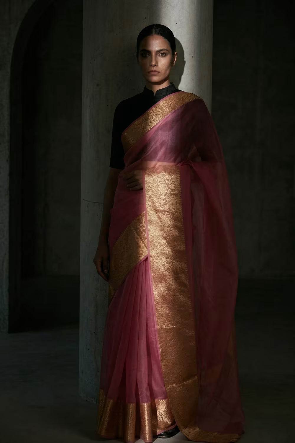 PINK OPAL | Organza with Banarasi Border | Indidha Saree