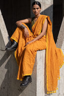 Ochre Block | Mul Cotton | Indidha Saree