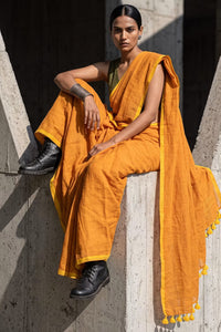 Ochre Block | Mul Cotton | Indidha Saree