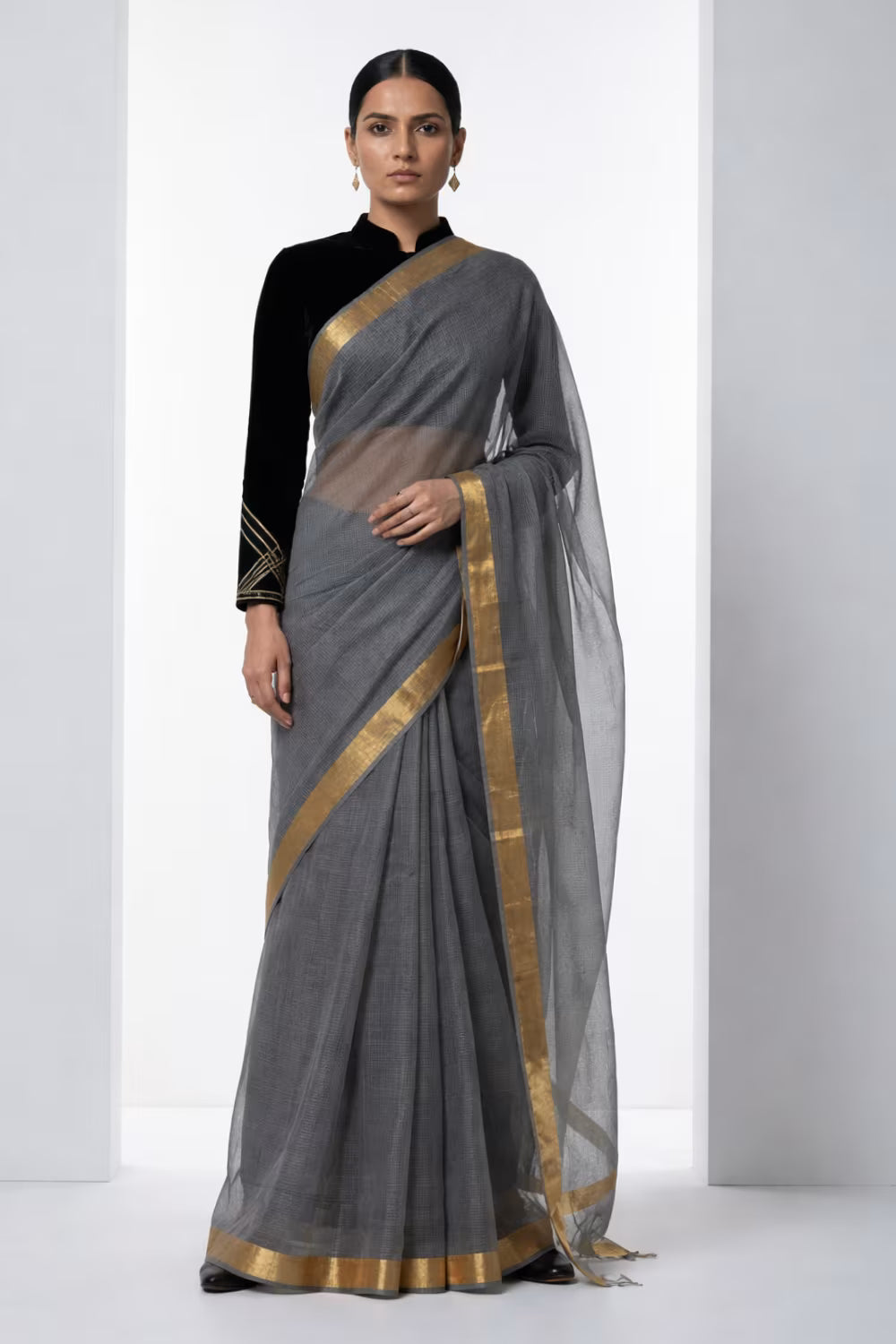 CHARCOAL ASH | Kota Doria | Indidha Saree