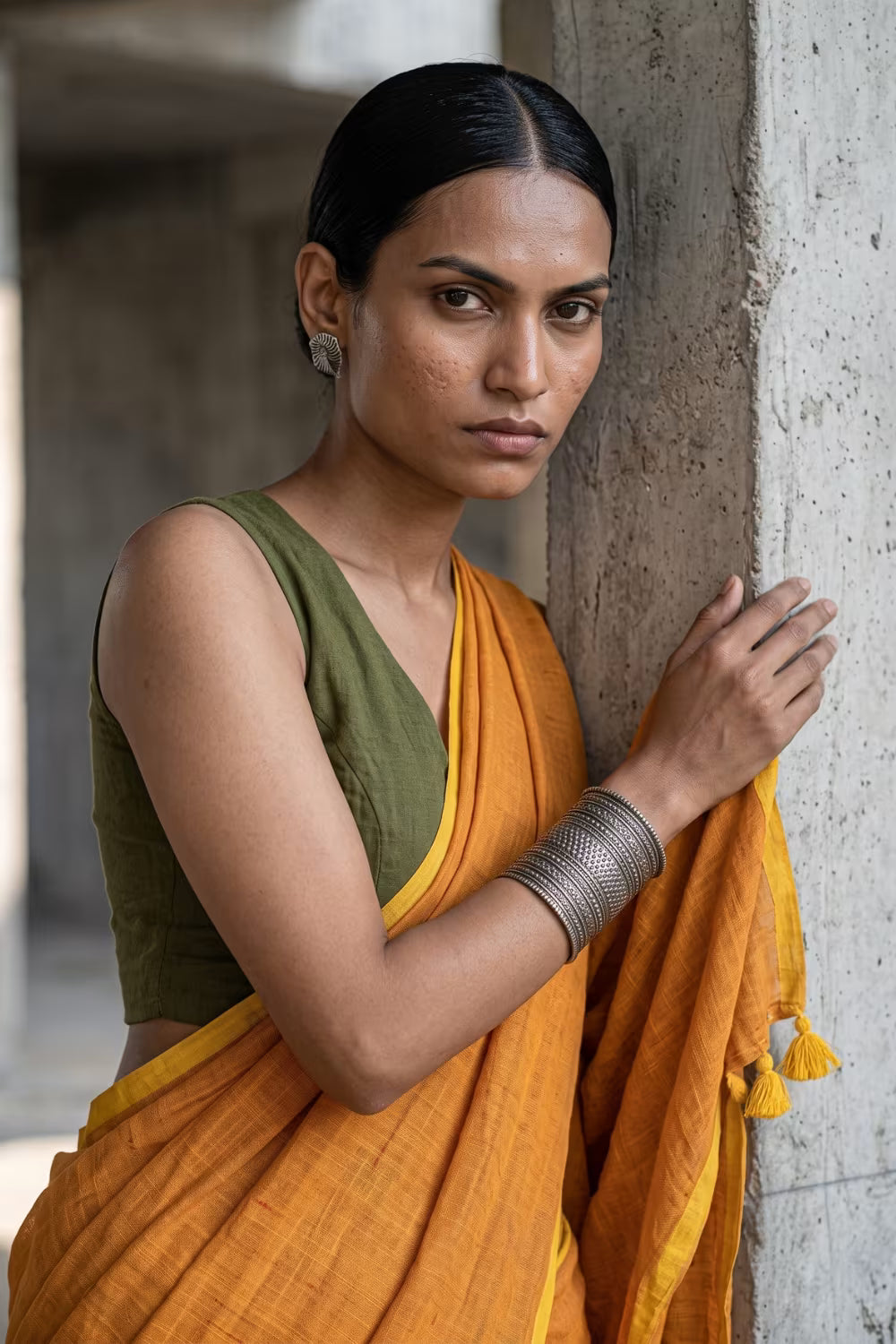 Ochre Block | Mul Cotton | Indidha Saree