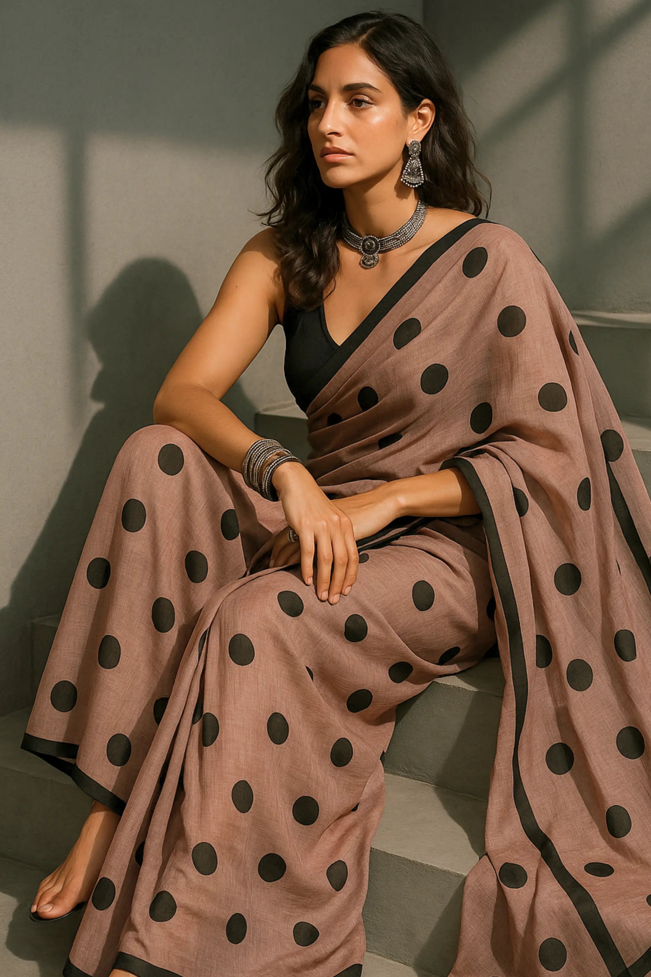 GYANADA | Mul Cotton | Indidha Saree -  Buy Gyanada Mul Cotton Saree Online — Graceful Wear  Shop Gyanada – a handloom mul cotton saree in earthy brown with bold black polka dots. Lightweight, breathable & elegant. Perfect for effortless summer styling.