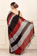 CHAUDHAVI KA CHAND | Cotton | Indidha Saree -  Chaudhavi Ka Chand – Black & Maroon Handloom Cotton Saree | Indidha  Discover the elegance of Chaudhavi Ka Chand, a handloom cotton saree in black, maroon, and grey. Lightweight, breathable, and boldly beautiful—shop now at Indidha.