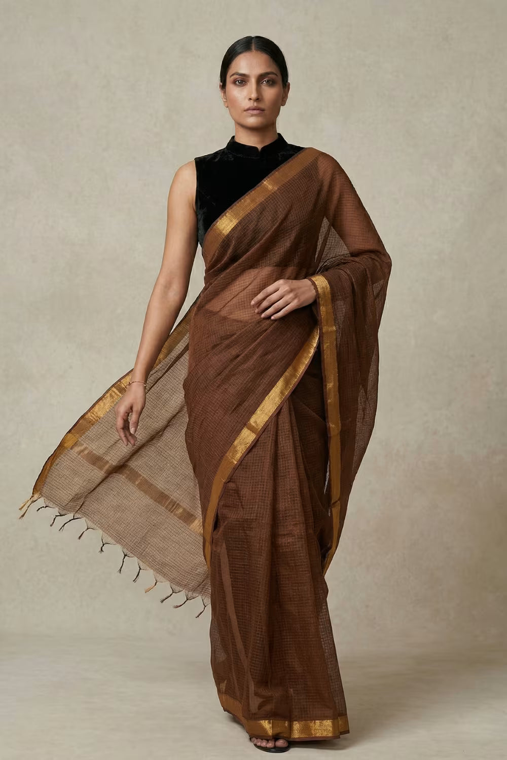 EARTHY BROWN | Kota Doria | Indidha Saree
