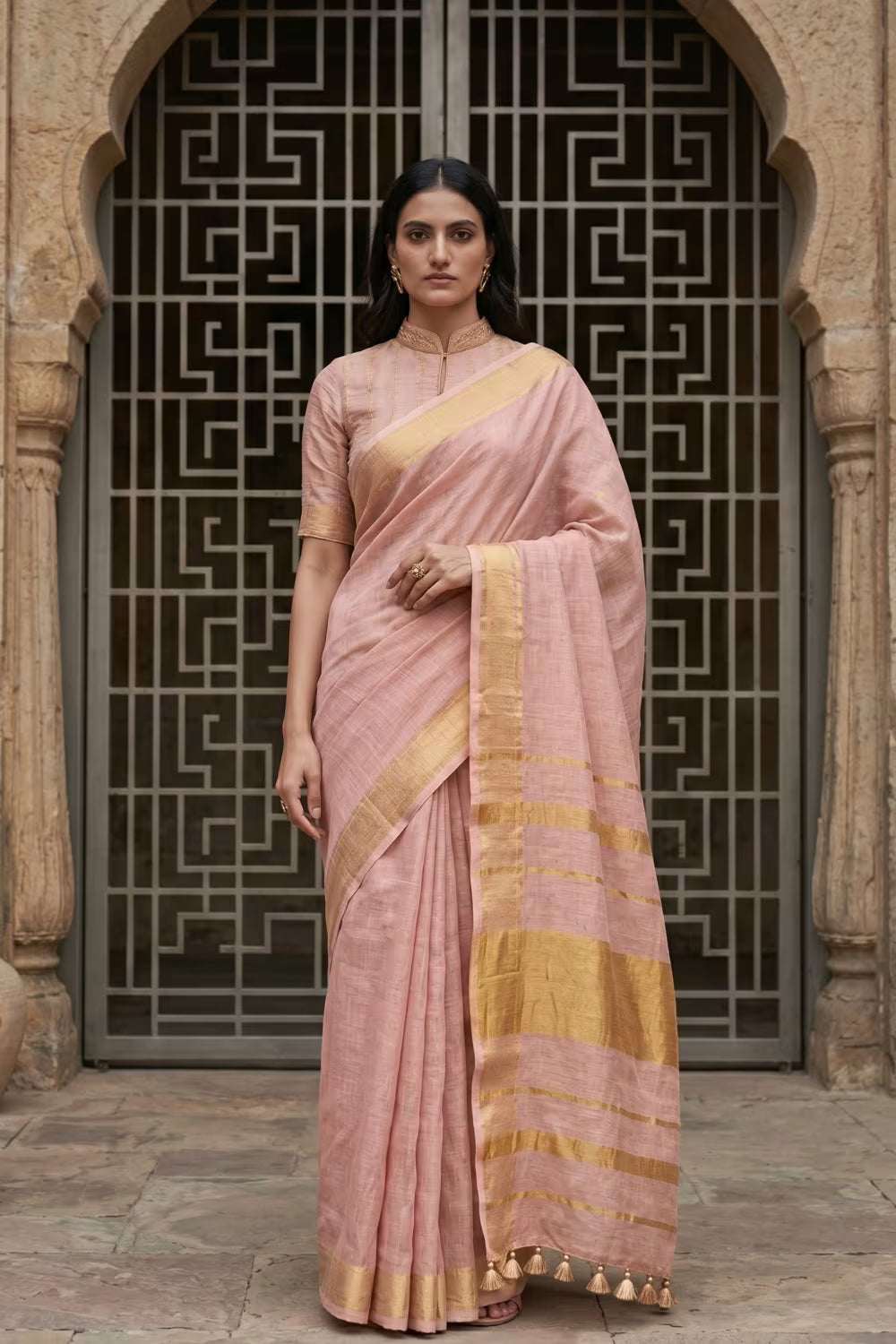 ZARSI GULABI | Linen Tissue | Indidha Saree