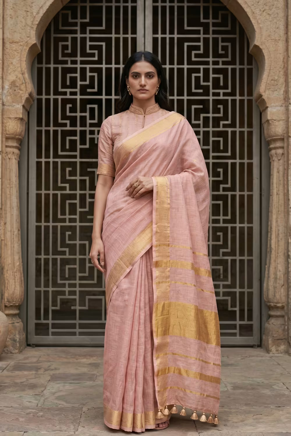 ZARSI GULABI | Linen Tissue | Indidha Saree