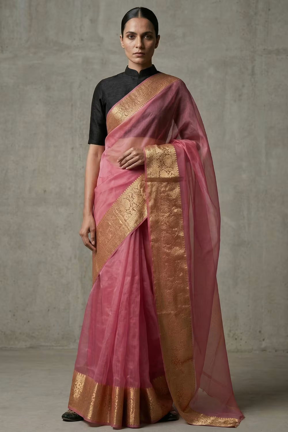 PINK OPAL | Organza with Banarasi Border | Indidha Saree