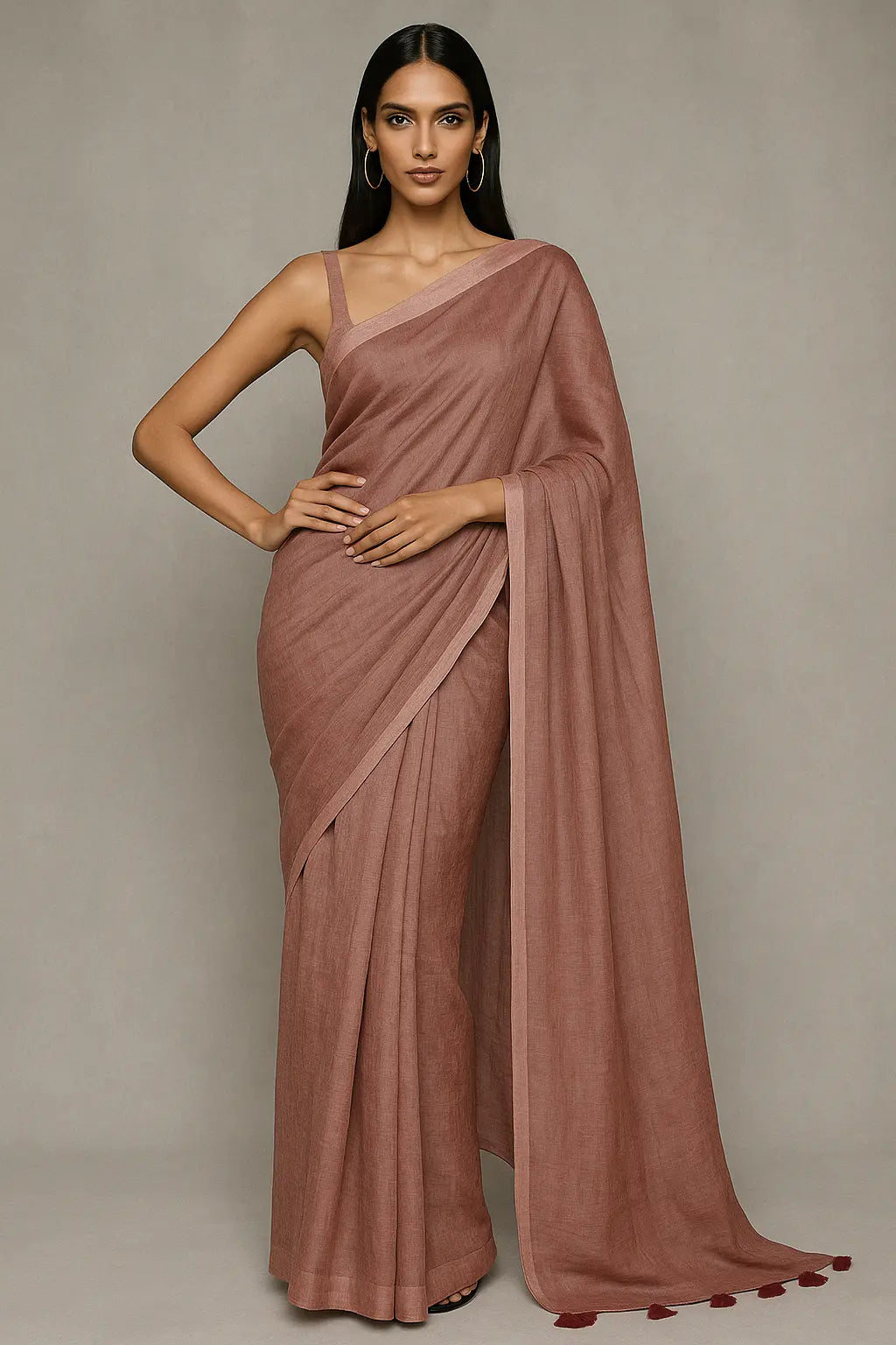 BITE THE DUST | Mul Cotton | Indidha Saree -  Pure Mul Cotton Saree in Dusty Rose | Handloom & Lightweight  Shop this handloom pure mul cotton saree in dusty rose. Lightweight, breathable & skin-friendly — perfect for daily wear with timeless elegance.
